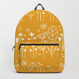 Scandi Floral in Ochre yellow repeat pattern Backpack