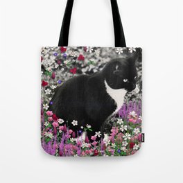 Freckles in Flowers II - Tuxedo Kitty Cat Tote Bag