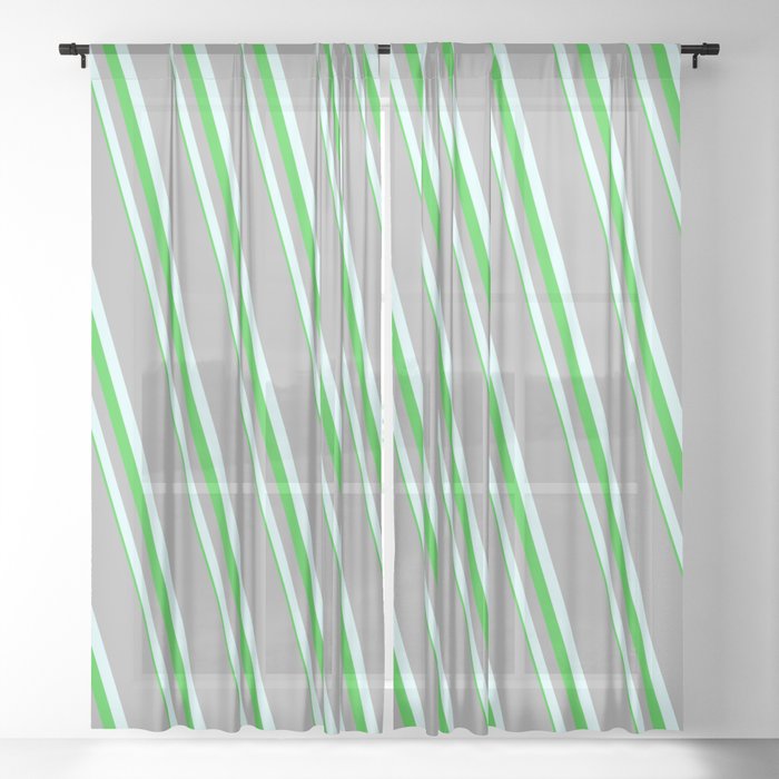 Dark Gray, Light Cyan, and Lime Green Colored Lines Pattern Sheer Curtain