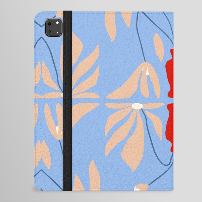 Swirly Floral Illustration in Pastel Pink Nude on Baby Blue iPad Folio Case