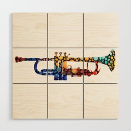 Whimsical Colorful Mosaic Music Trumpet Art Wood Wall Art