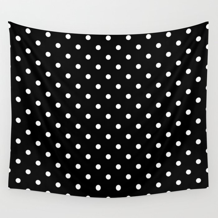 Licorice Black with White Polka Dots Wall Tapestry