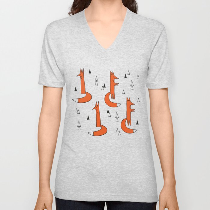 Cute Graphic Ginger Foxes V Neck T Shirt