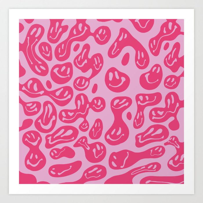 Pink Dripping Smiley Art Print