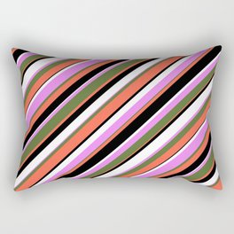 [ Thumbnail: Eyecatching Violet, Dark Olive Green, Red, Black, and White Colored Striped Pattern Rectangular Pillow ]