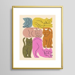 Stack of Cats No. 1 Framed Art Print | Cute, Animal, Silly, Sleeping, Boho, Pet, Kittens, Color, Fun, Rainbow 