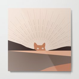 Cat Landscape 124 Metal Print | Catlandscape, Drawing, Catland, Brown, Sunshine, Cutecat, Nature, Curve, Minimallandscape, Sun 