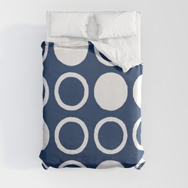 Mid Century Modern Circle and Dot Pattern 240 Navy Blue Duvet Cover