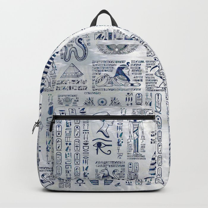 Egyptian hieroglyphs and deities abalone on pearl Backpack