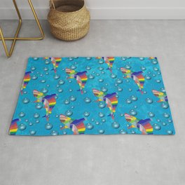 Colorful Shark with Bubbles on a Light Blue Background Area & Throw Rug