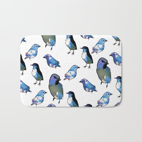 Painted Bird Repeat Pattern. Bath Mat