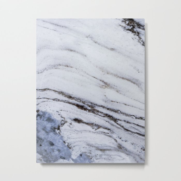 White Marble with Blue Metal Print