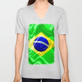 Brazil Flag Waving Silk Fabric Unisex V-Neck