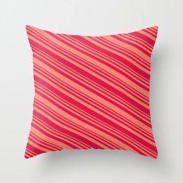 [ Thumbnail: Salmon & Crimson Colored Striped/Lined Pattern Throw Pillow ]