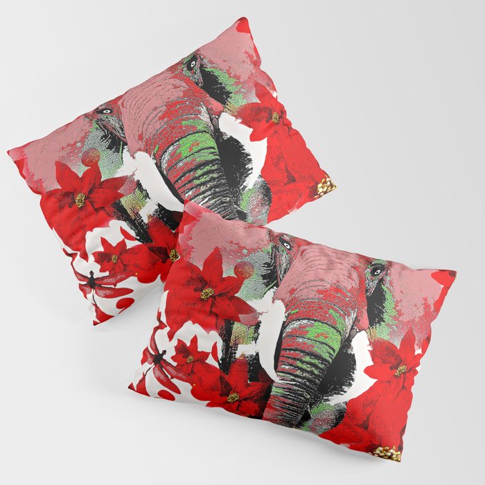 Elephant and Red Flowers Pillow Sham