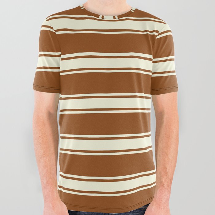 Brown and Beige Colored Lines/Stripes Pattern All Over Graphic Tee