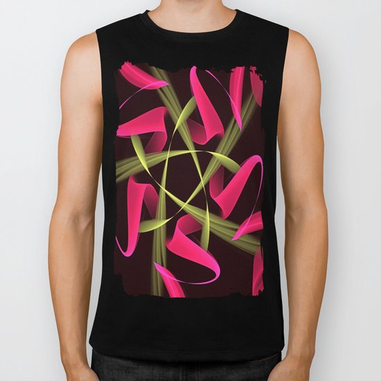 Pink ribbons in a breeze, fractal abstract pattern design Biker Tank