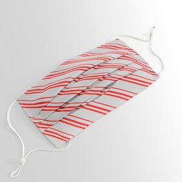 [ Thumbnail: Light Grey and Red Colored Lines Pattern Face Mask ]