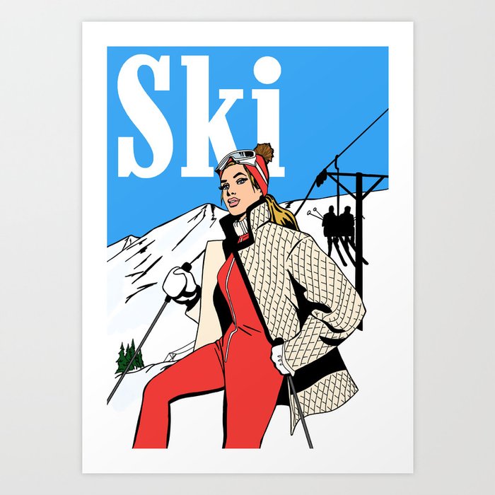 go skiing red Art Print