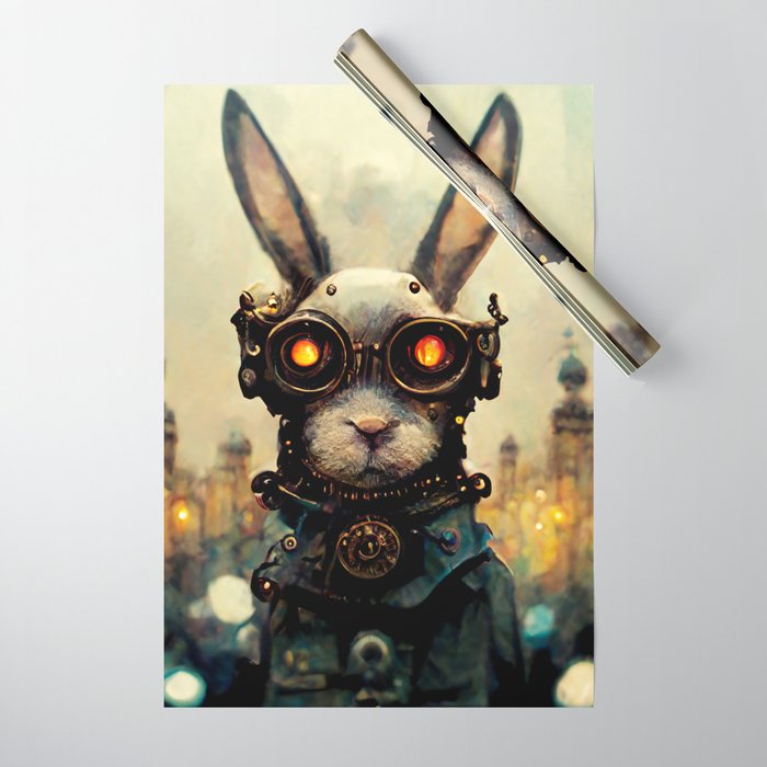 Steampunk Robot Rabbit Wearing Goggles Wrapping Paper