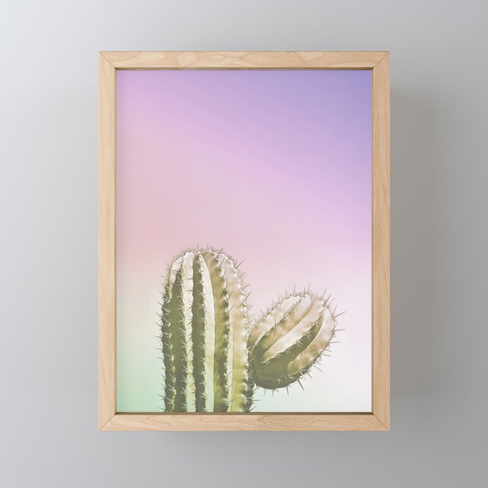 iridescent Neon Cactus - soft tones Framed Mini Art Print