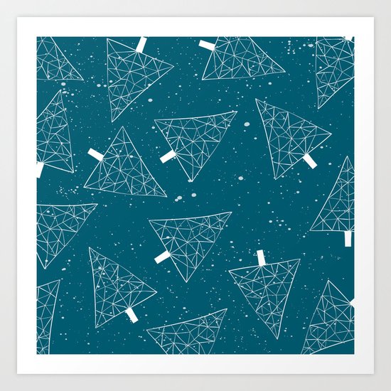 Christmas Trees Teal Art Print