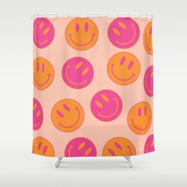 Happy Pink and Orange Smiley Faces Shower Curtain