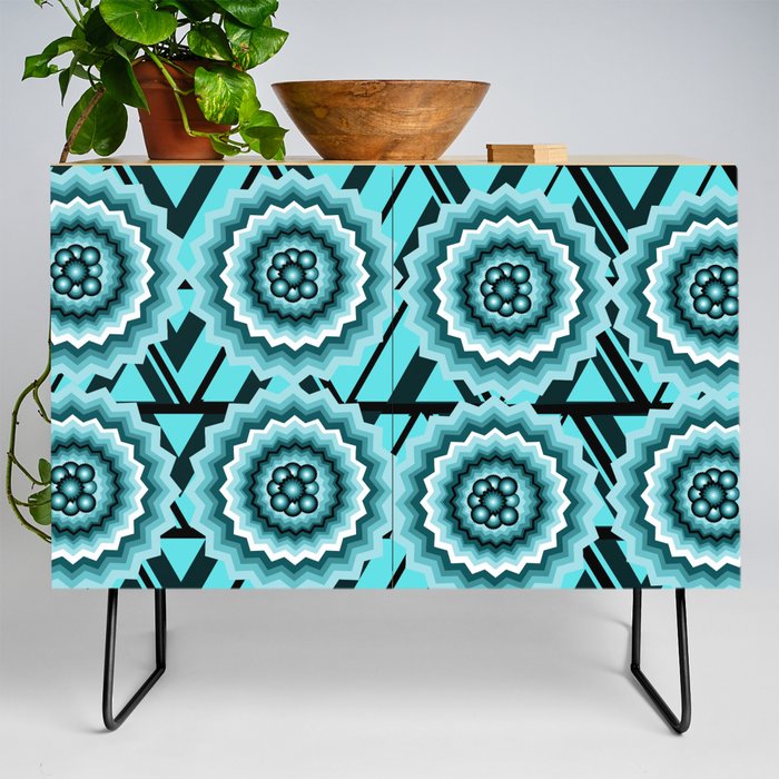 Trippy Blue Geometric Pattern Credenza