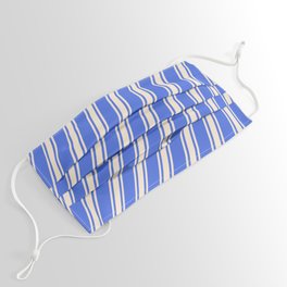 [ Thumbnail: Royal Blue & Beige Colored Striped Pattern Face Mask ]