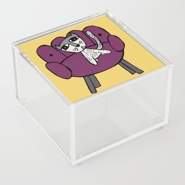 Cat Sitting in Purple Armchair Acrylic Box