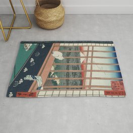 Asakusa Rice Fields, Hiroshige Rug | Asakusa, Cat, Blockprint, Japanese, Utagawa, Asian, Vintage, Japan, Ricefields, Cats 