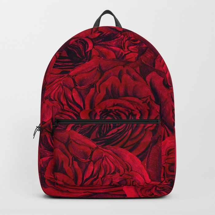 Rouge Garden - Red Roses and Peonies Pattern Backpack