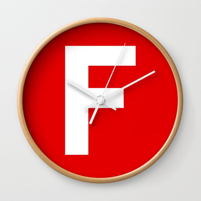 Letter F (White & Red) Wall Clock