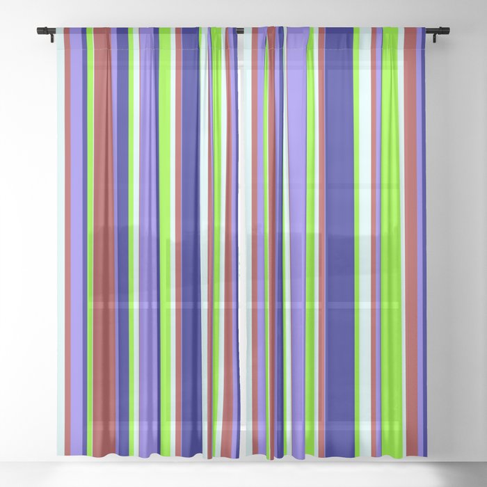 Colorful Brown, Medium Slate Blue, Blue, Chartreuse & Light Cyan Colored Striped/Lined Pattern Sheer Curtain