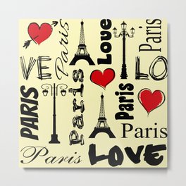 Paris text design illustration Metal Print | Marriage, Eiffeltower, French, Streetlamps, Kiss, Romantic, Textdesign, Symbol, Romance, Wedding 