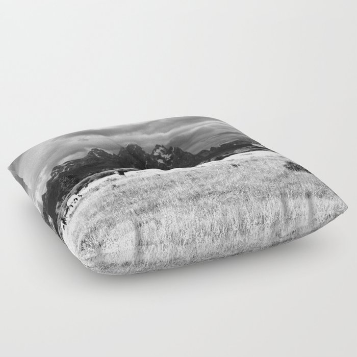 Horse and Grand Teton (Black and White) Floor Pillow