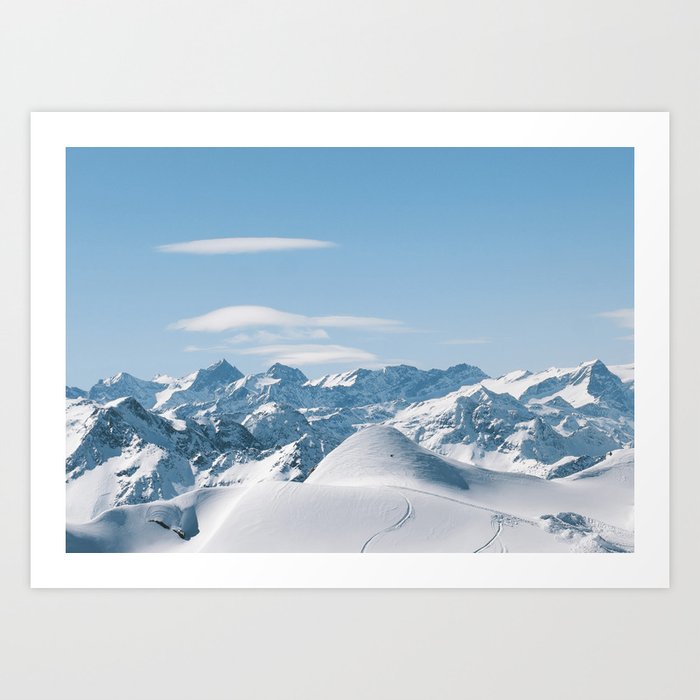 Snowy mountain range Art Print