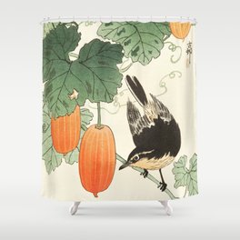 Ohara Koson, Bird Sitting On The Tree - Japanese Vintage Woodblock Print Shower Curtain