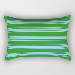 [ Thumbnail: Forest Green and Sky Blue Colored Lined/Striped Pattern Rectangular Pillow ]