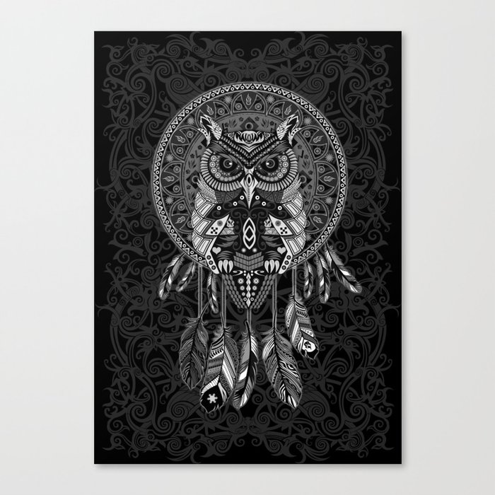 White Owl Dreamcatcher Aztec Pattern Canvas Print