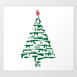 Rifle Weapon Gun Christmas Tree T-Shirt   Art Print