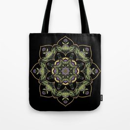 Concentric Floral I Colour on Black Tote Bag