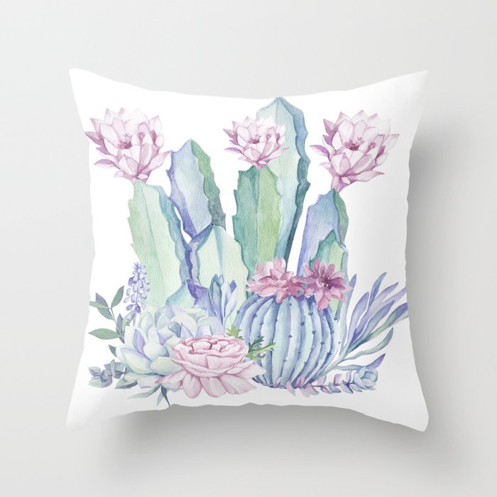 Desert Love Cactus + Succulents Throw Pillow