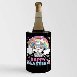Happy Easter Cute Cat As Easter Bunny For Kids Wine Chiller
