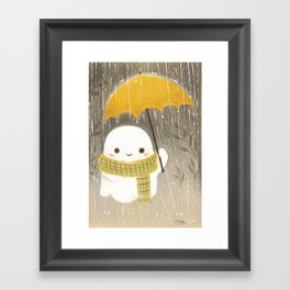 Under the rain Gerahmter Kunstdruck | Automn, Green, Illustration, Rain, Drawing, Ghost, Umbrella, Fall, Cute, Scarf 