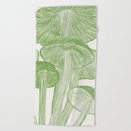 Green Magic Mushroom Garden Drawing Beach Towel