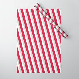 [ Thumbnail: Crimson, Light Grey & Mint Cream Colored Lined/Striped Pattern Wrapping Paper ]