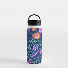 Summer Garden, Bug, flower, Navy Pattern Water Bottle