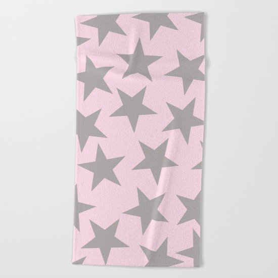 Grey stars on pink backround patterns Beach Towel
