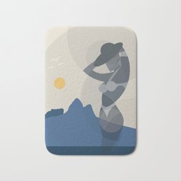 Girl from Ipanema Bath Mat | Mountain, Woman, Nature, Brazil, Sun, Beach, Postcard, Samba, Topography, Graphicdesign 